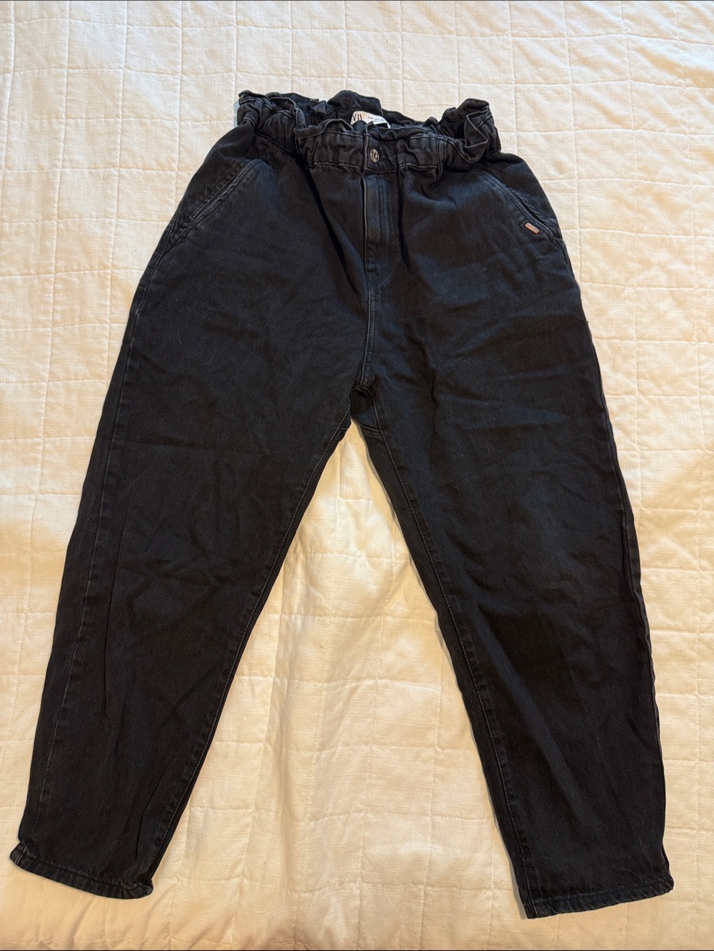 Zara Black Elastic-Waist Pants - Picture 3 of 4